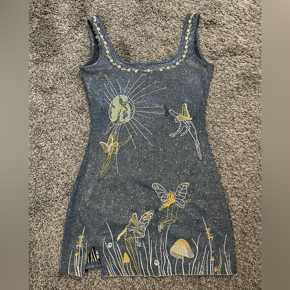 Blue Celestial Embroidered Bodycon Dress - Picture 3 of 6